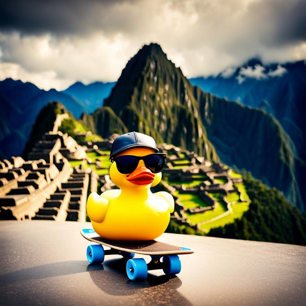 Rubber Duck Skateboard Adventure in Machu Picchu