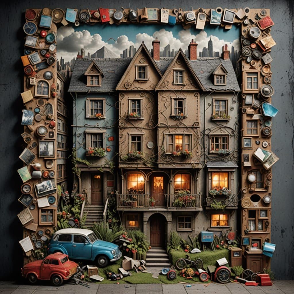 Mixed Media Masterpiece of a 3D House Front Collage