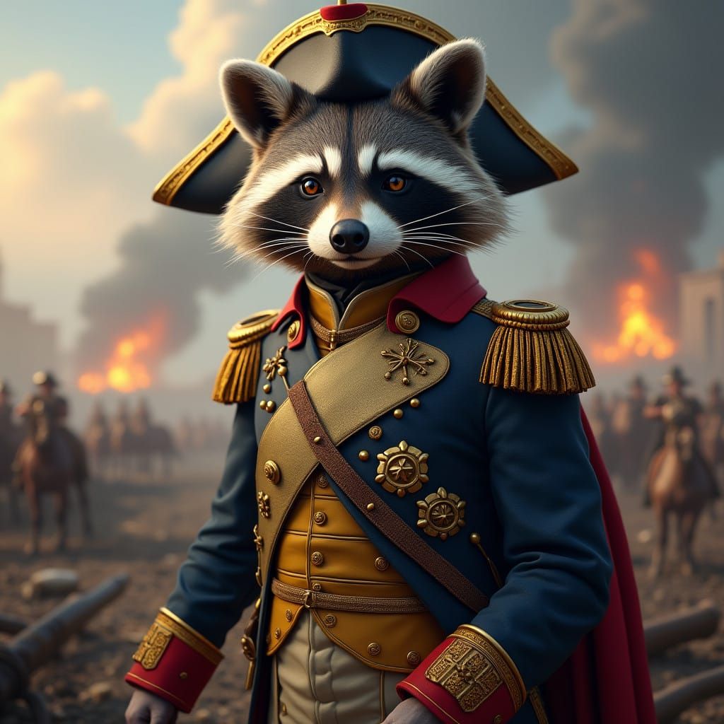 Gray Raccoon Marshal Commands Battlefield with Dignity