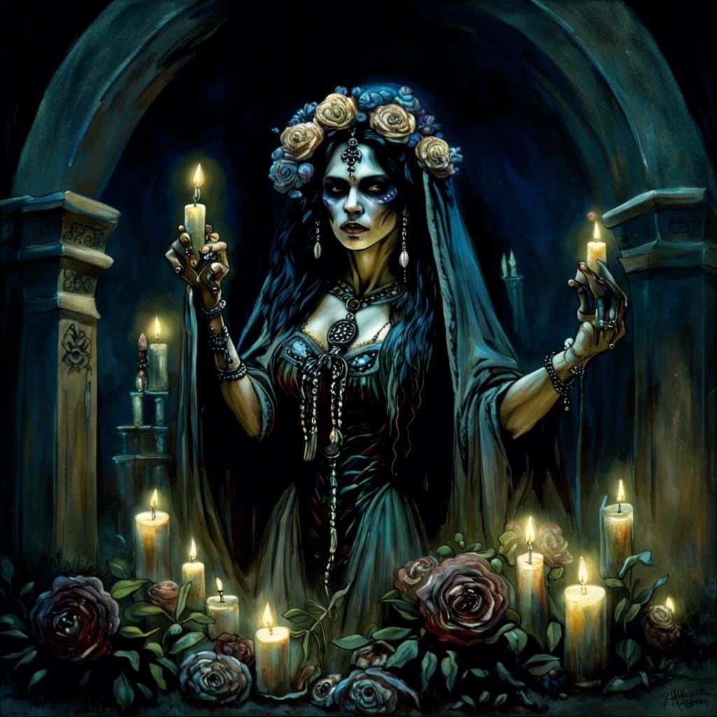 Mexican Death Priestess on Haunted Night