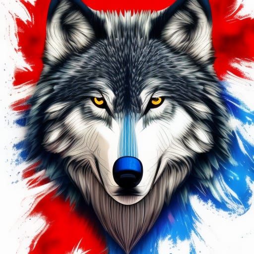Hyperrealistic American Flag Wolf Splash Art