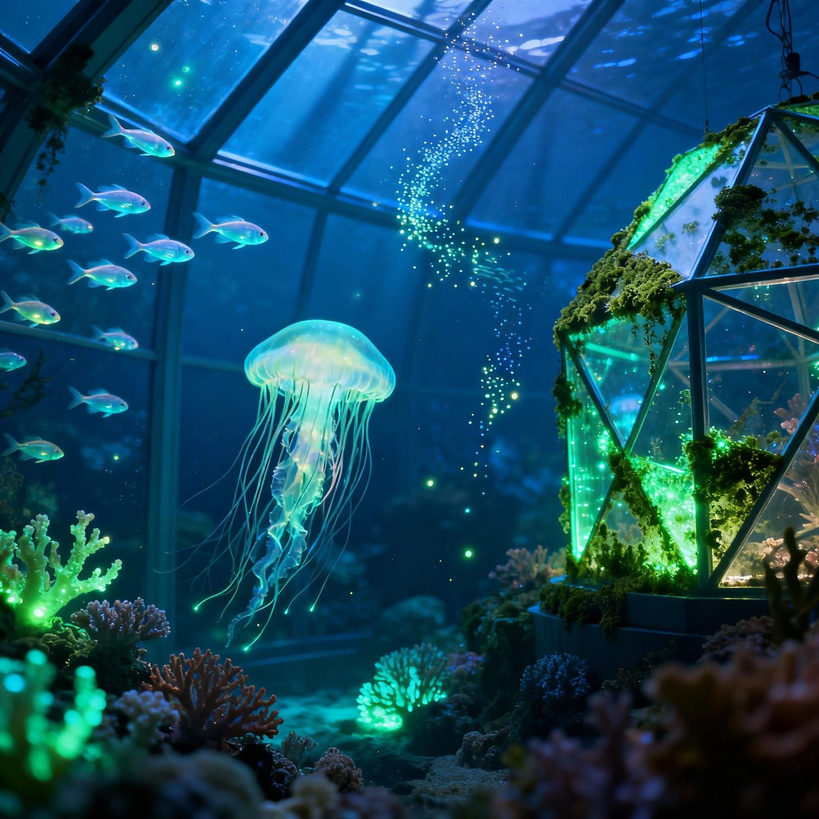 Bioluminescent Underwater Bio Dome With Cinematic Lighting