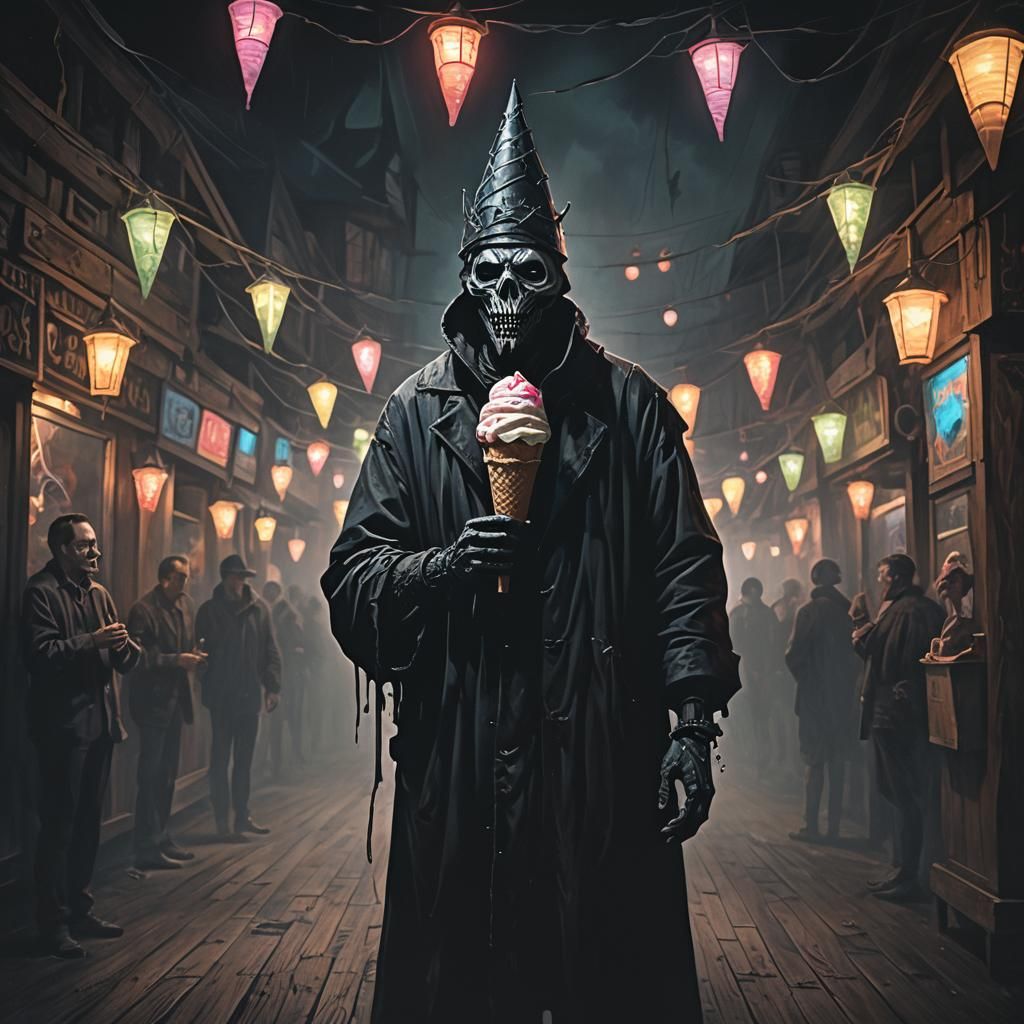 Menacing Ice Cream Cone Figure in Dark Carnival