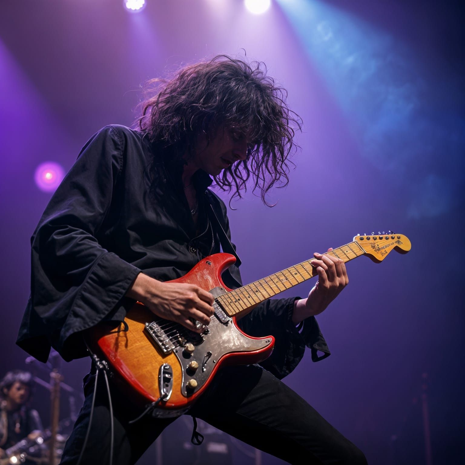 Legendary Rock Guitarist Shreds the Stage with Dramatic Hair...