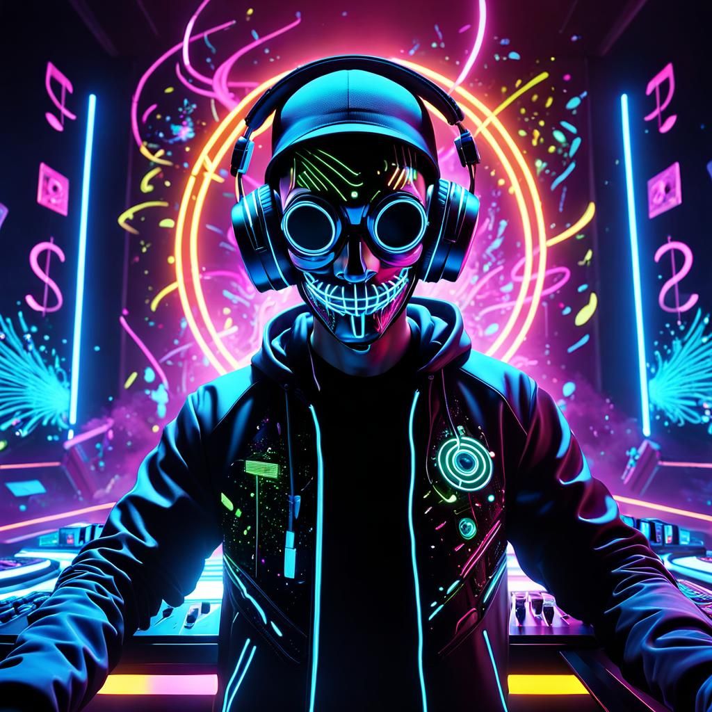 Futuristic Neon DJ in Cyberpunk Style