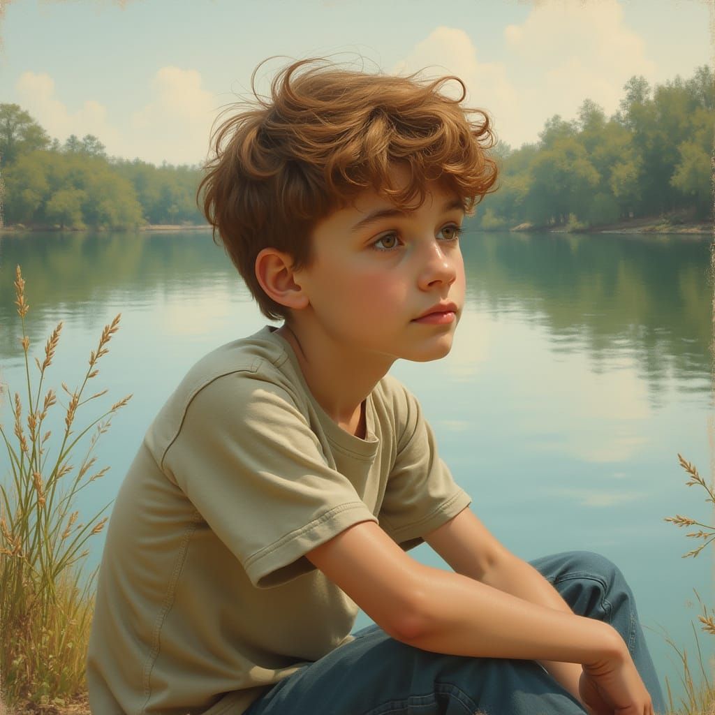 Sitting by a Tranquil Lake in a Classic Representational Sty...