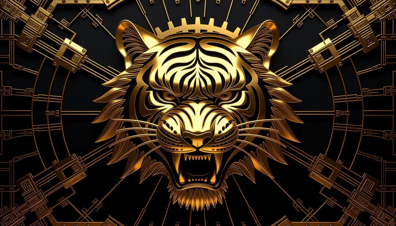 Gold Metal Mechanical Tiger Logo Design