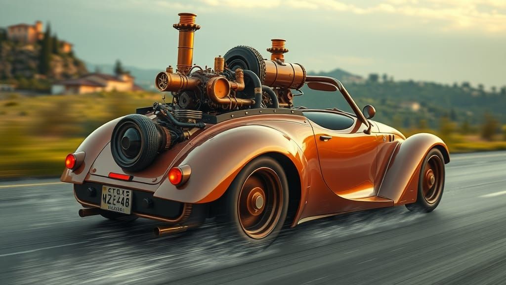 Sleek Convertible Speedster in Vintage Futuristic Style