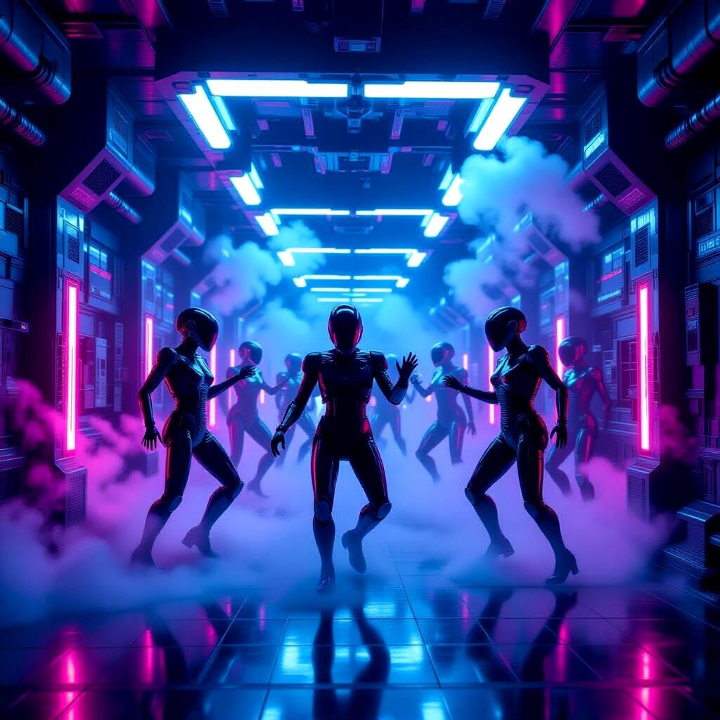 Borg Disco Cube in Retrowave Giger Style