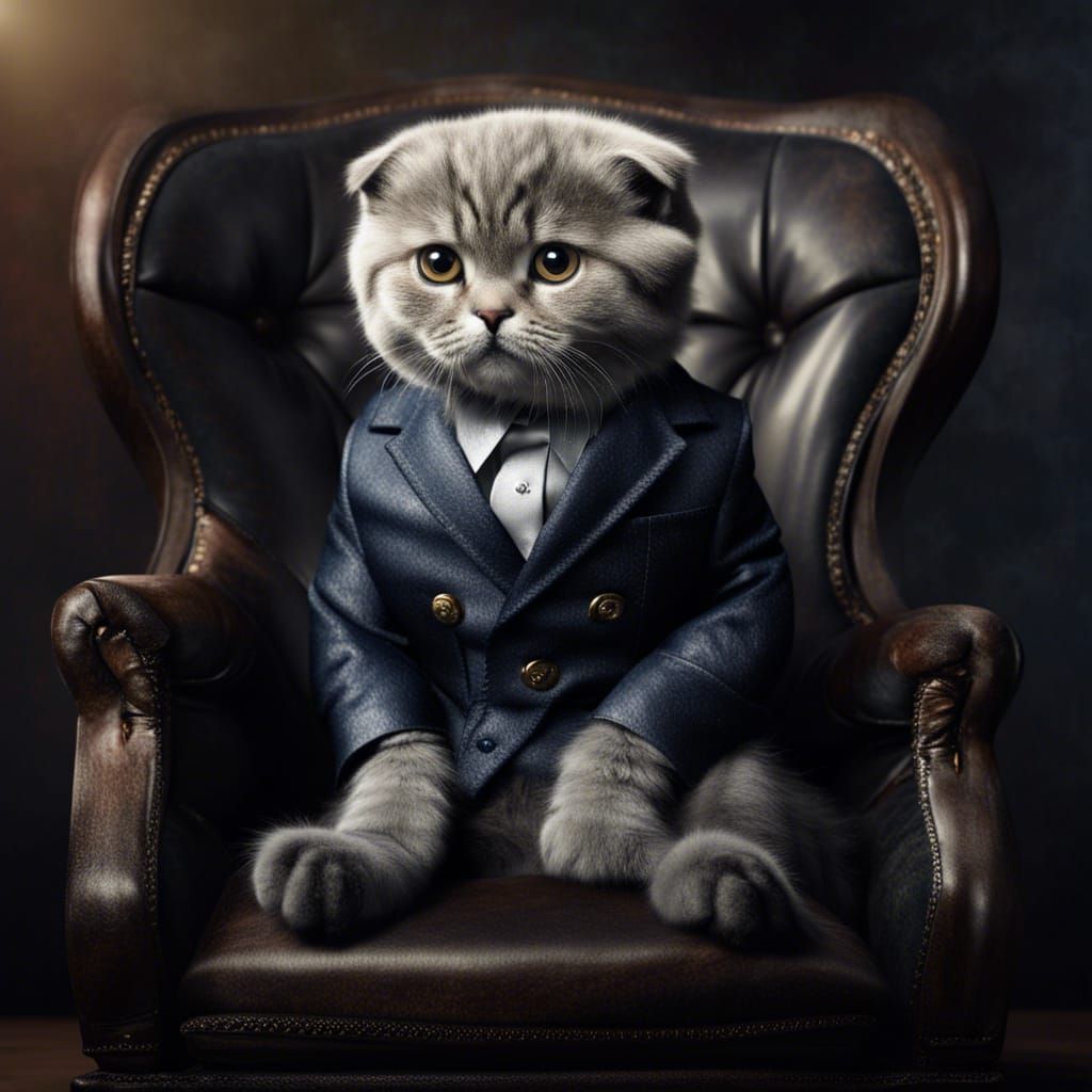 Scottish Fold Kitten in Suit: Detailed Matte Painting