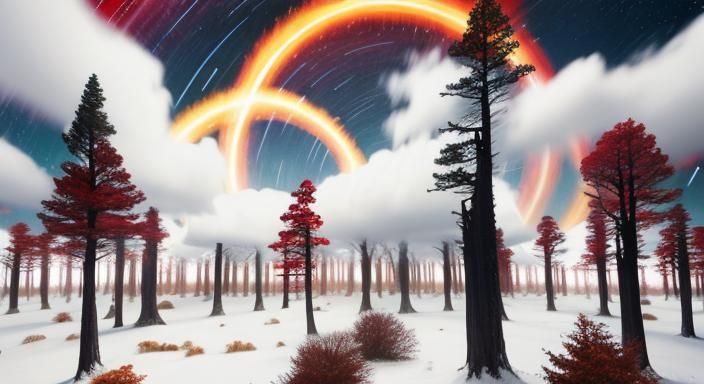 Crimson Forest Under Star Trails: Astrophotography