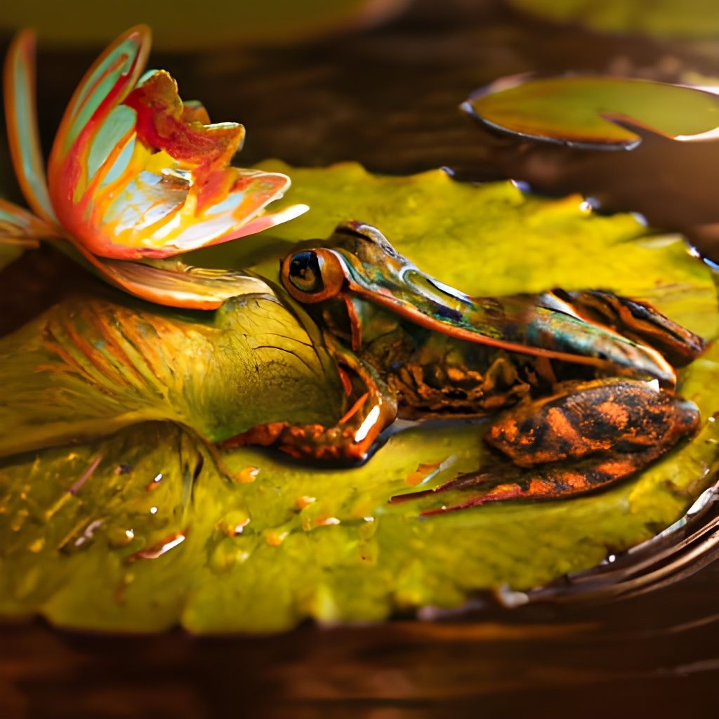 Frog Sunbathing on Waterlily: Detailed Matte Painting