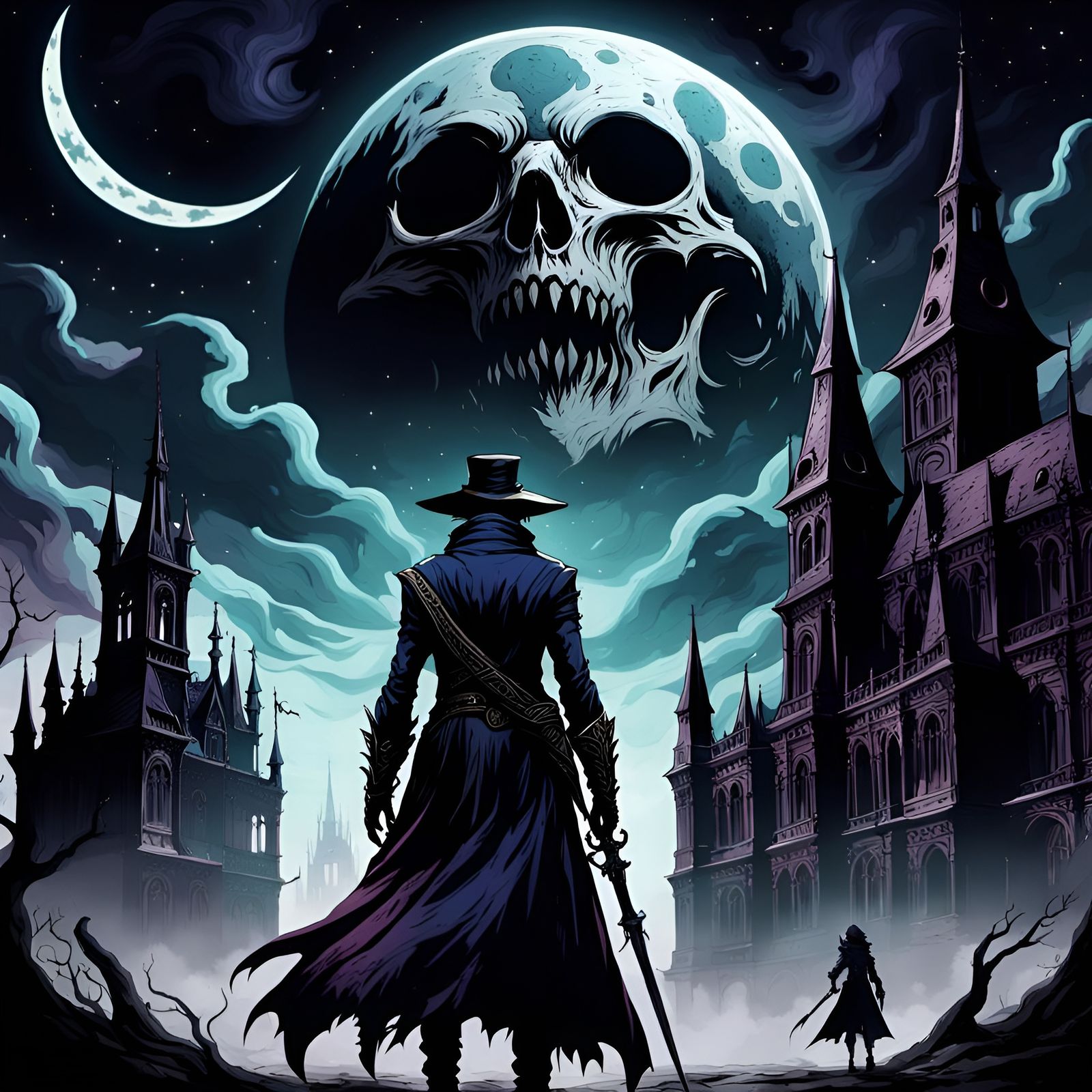 Eldritch Moonscape: Gothic Horror Art