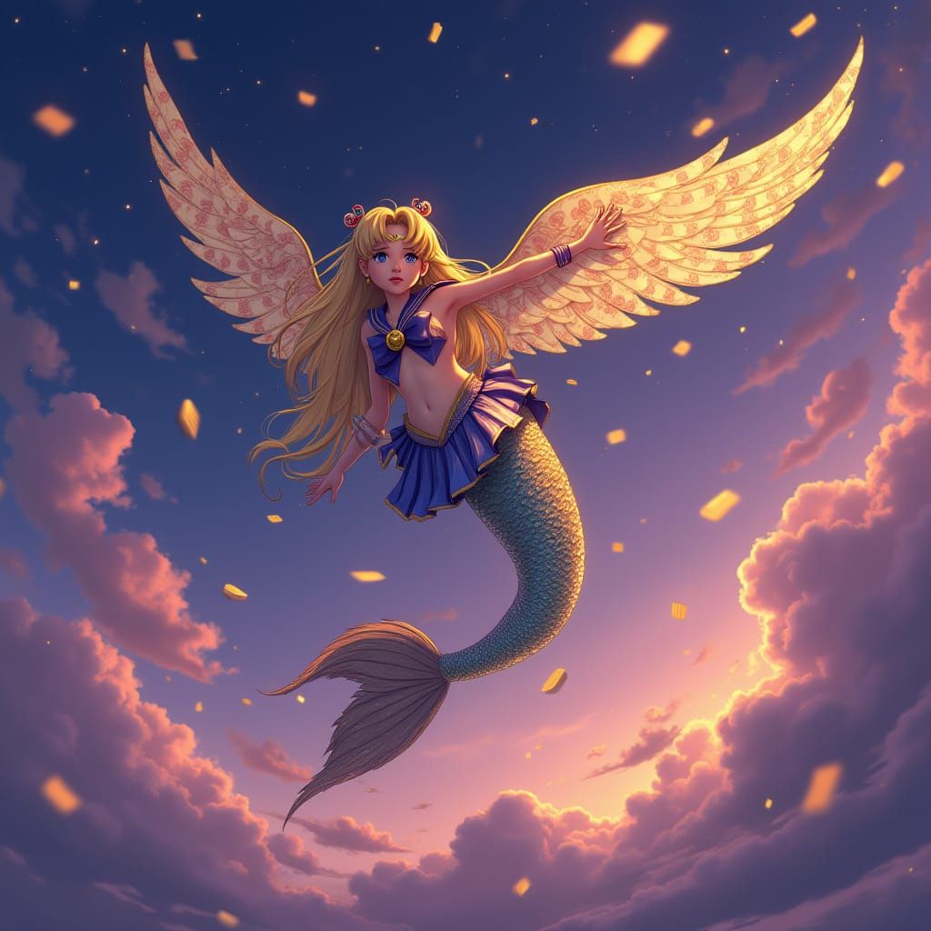 Mermaid Sailor Moon Soars Through Twilight Sky