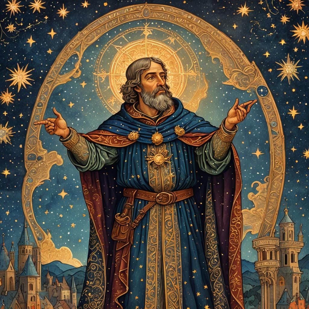 Medieval Astronomer Observing Astral Constellations