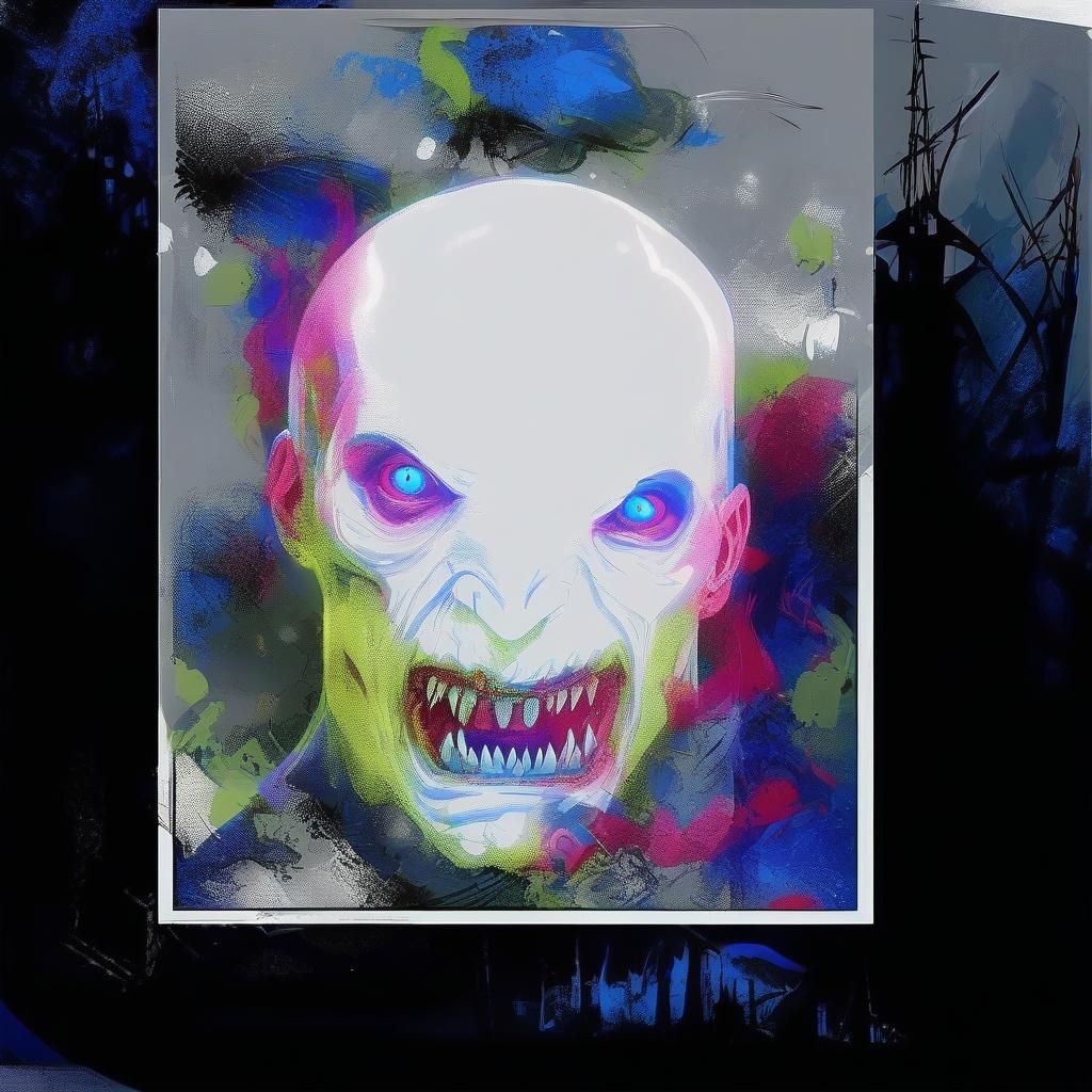 Fanged Pale Monster with Blue Eyes in Horror Style