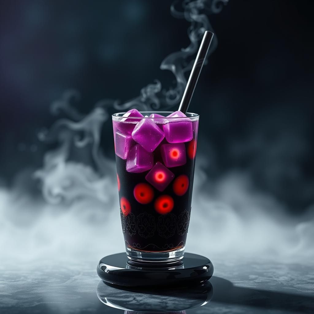 Vibrant Boba Drink with Glowing Jelly Cubes