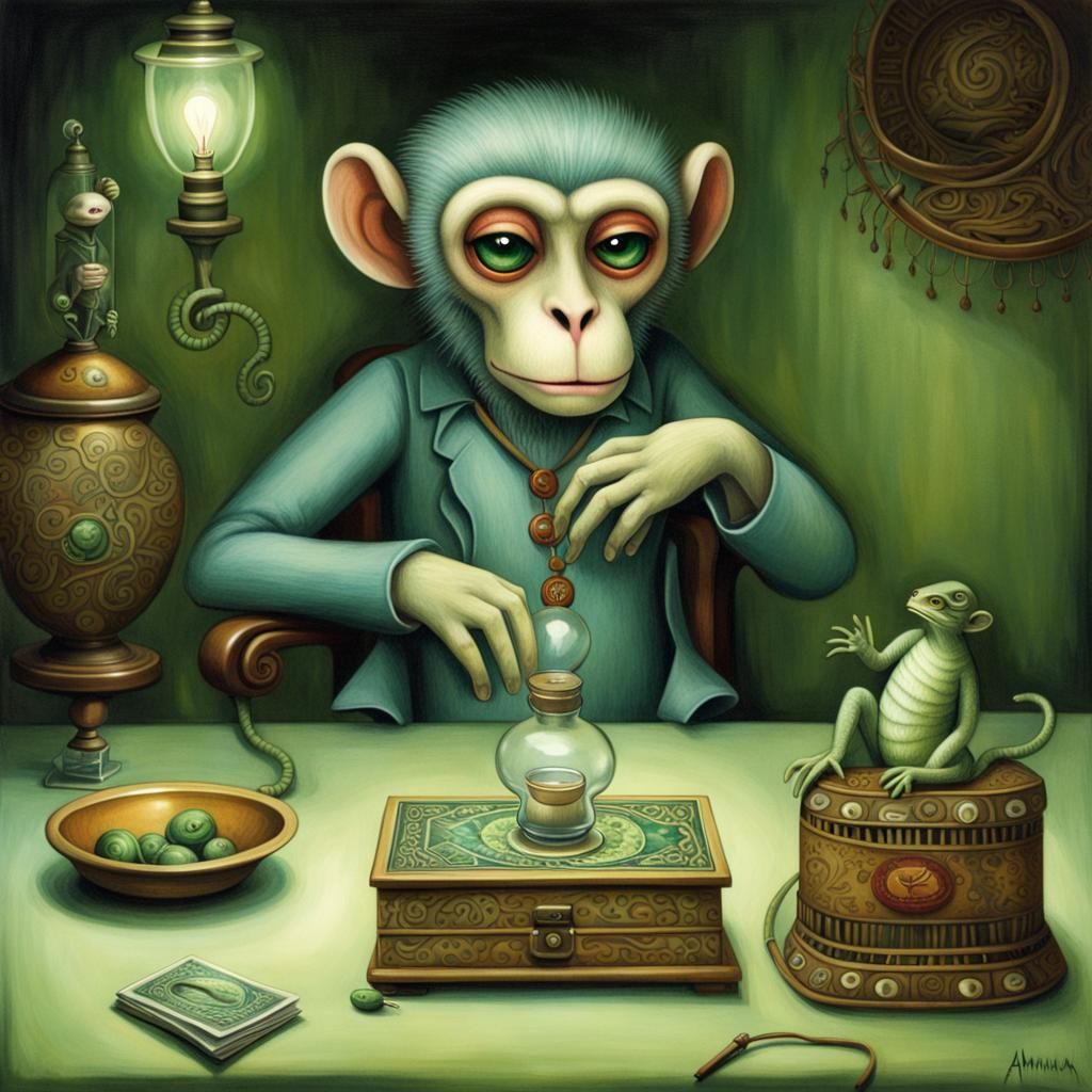 Mechanical Monkey Steals Wallet from Hypnotized Iguana