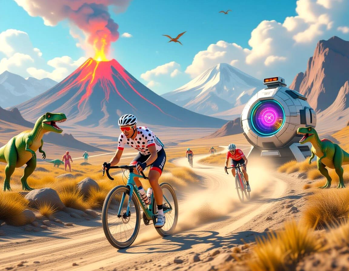 Jurassic Era Tour de France: Colorful Digital Art