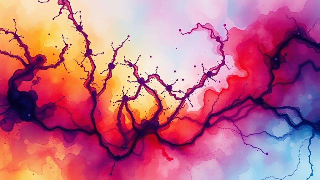 Iridescent Ink Splatters in Abstract Expressionism Style