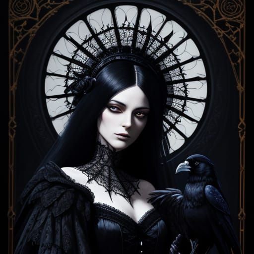 Mysterious Gothic Woman in Ornate Mansion Oil Painting