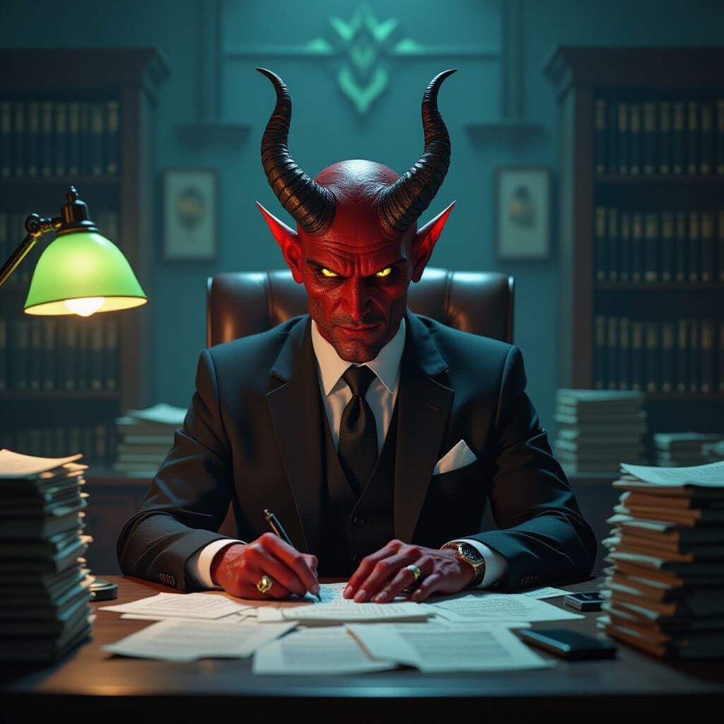 Demonic Bureaucrat in Surreal Office