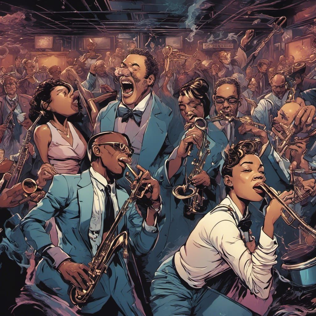 Lively Jazz Band in Comic Book Style Club