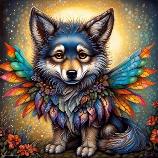 Adorable Wolf Pup in Fantasy Storybook Style