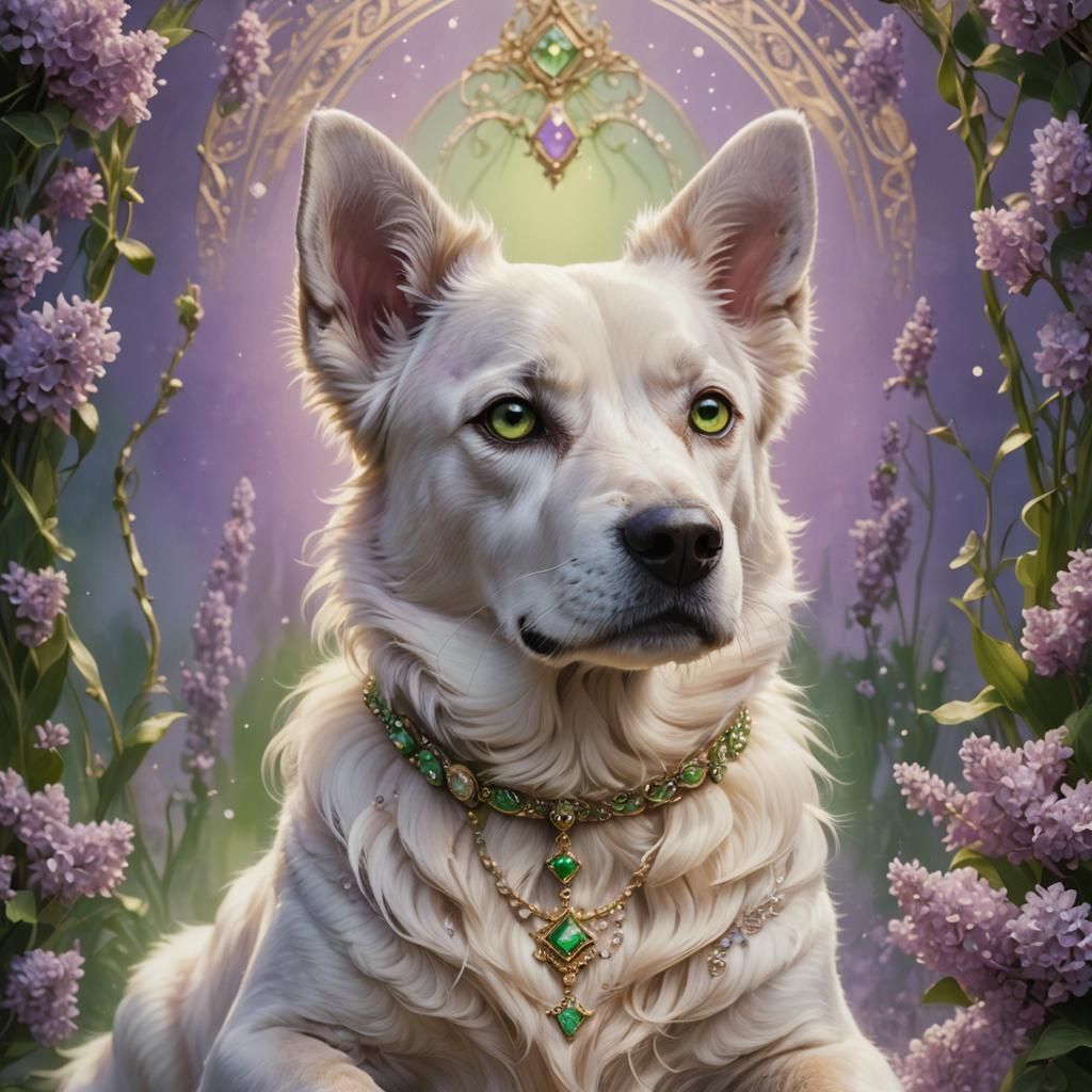 Regal Lilac Dog Portrait in Fantasy Style