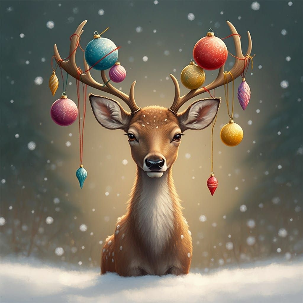 Whimsical Reindeer with Christmas Ornaments