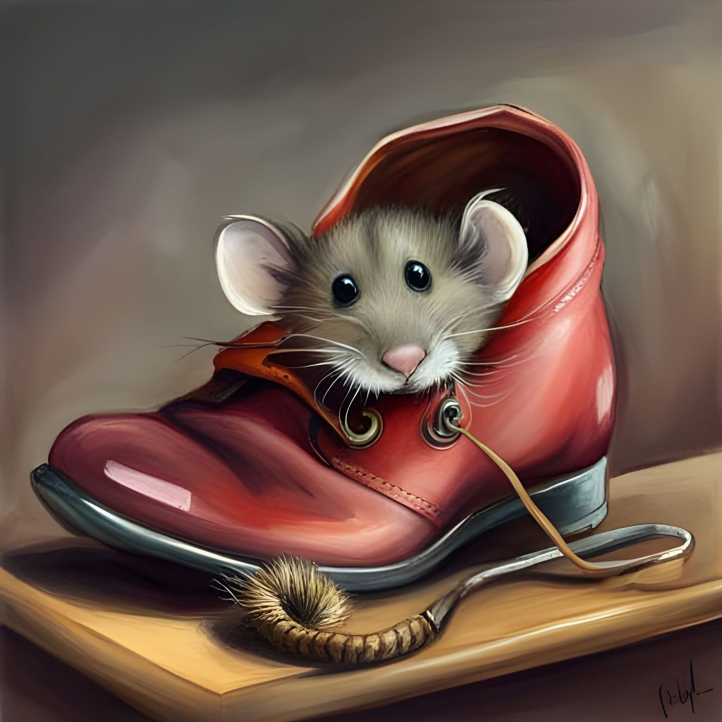 Cute Mouse Hiding in Shoe Illustration