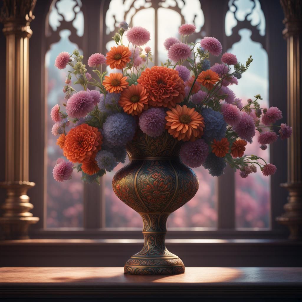 Detailed Flower Vase Matte Painting