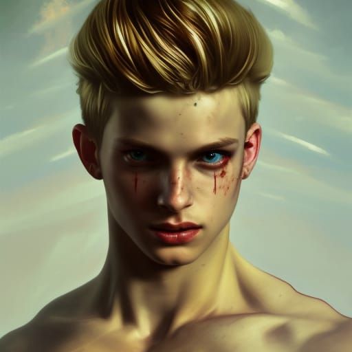 Blood-Stained Teen Portrait in Hyperdetailed Style