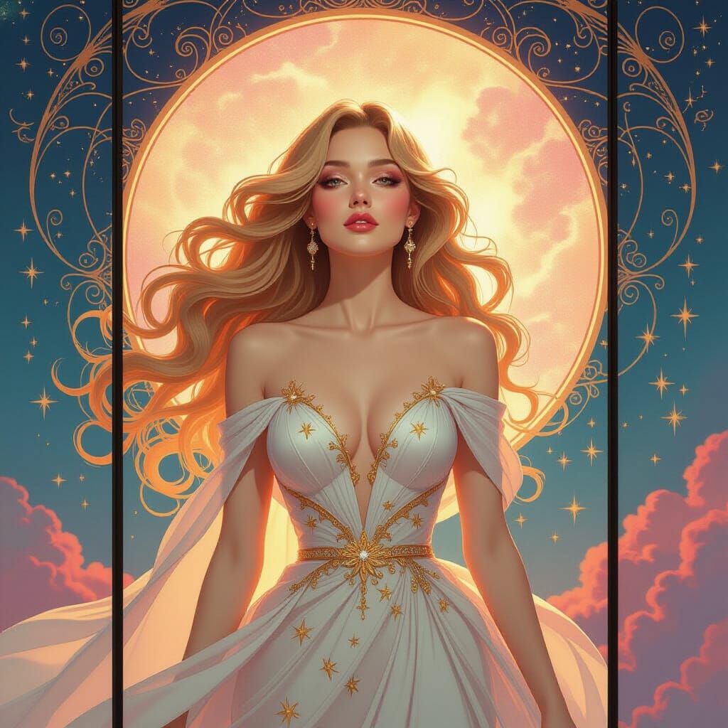 Mystical Woman's Celestial Transformation in Hyperrealism St...