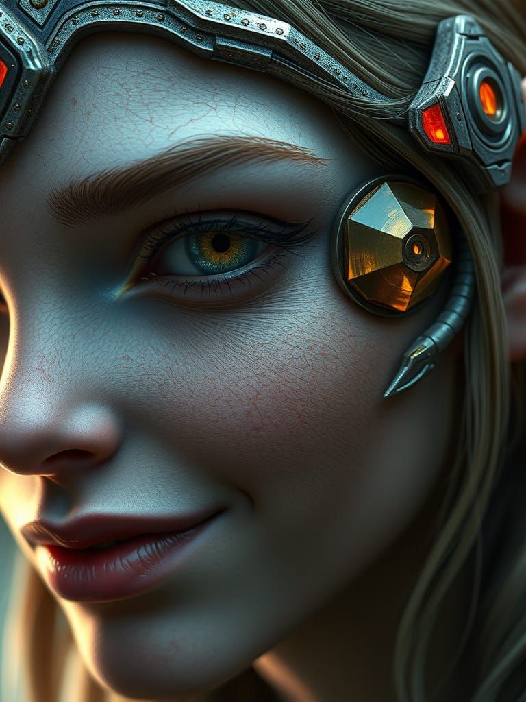 Fantasy Elf Portrait in Futuristic Style
