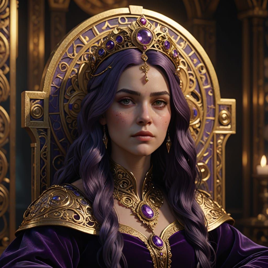 Regal Queen with Violet Hair and Sapphire Crown