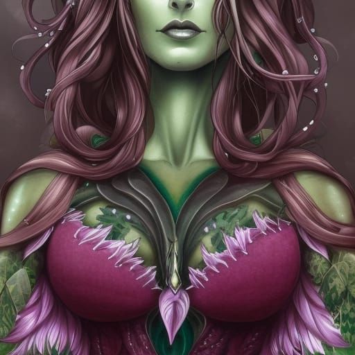 Beautiful Portrait of a Green-Skinned Dryad Woman