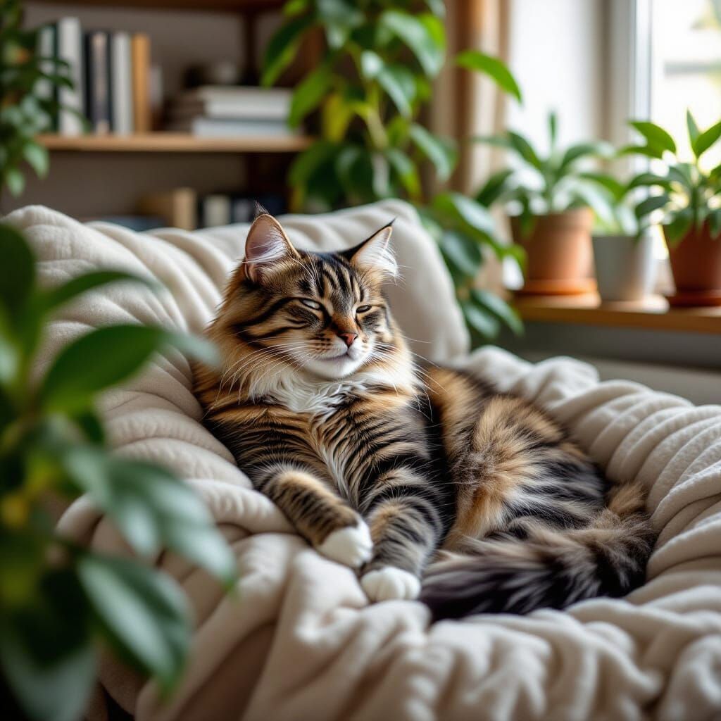 Millennial Cat Relaxing in Cozy Workspace Photo