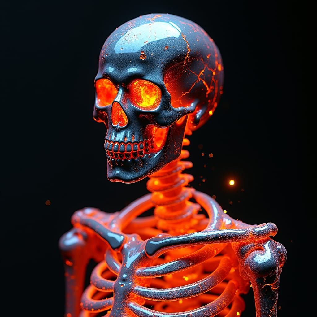 Lava Glow Skeleton with Shattered Glass Effect