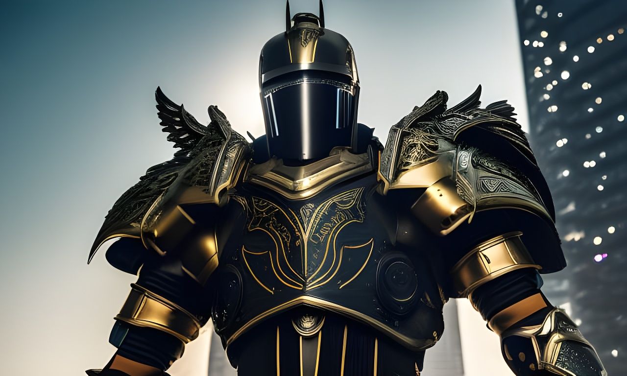 Cyberpunk Knight in Mechanical Armor