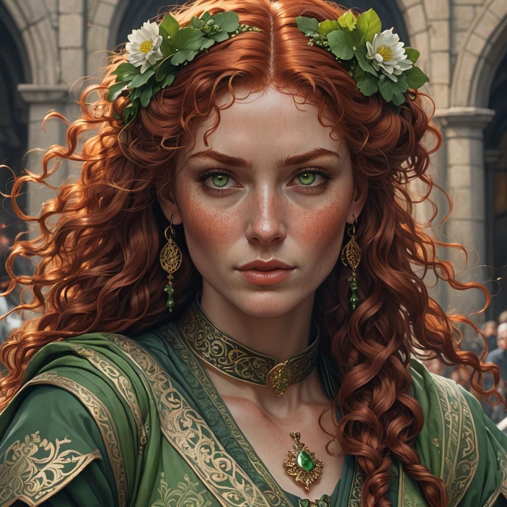 Irish Woman in Traditional Dress: Art Nouveau Portrait