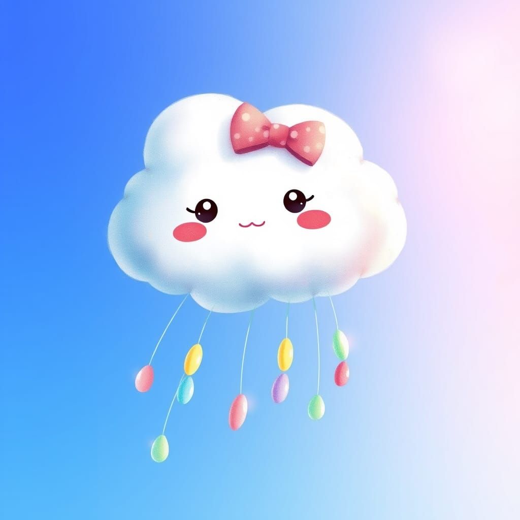 Kawaii Cloud with Rainbow Raindrops in Sanrio Ghibli Style