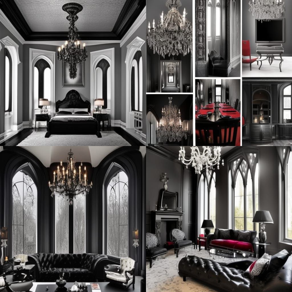 Black smoke gothic penthouse with black smoke with smoky gray accents& Silver accents& Silver Gothic windows& Black Goth...