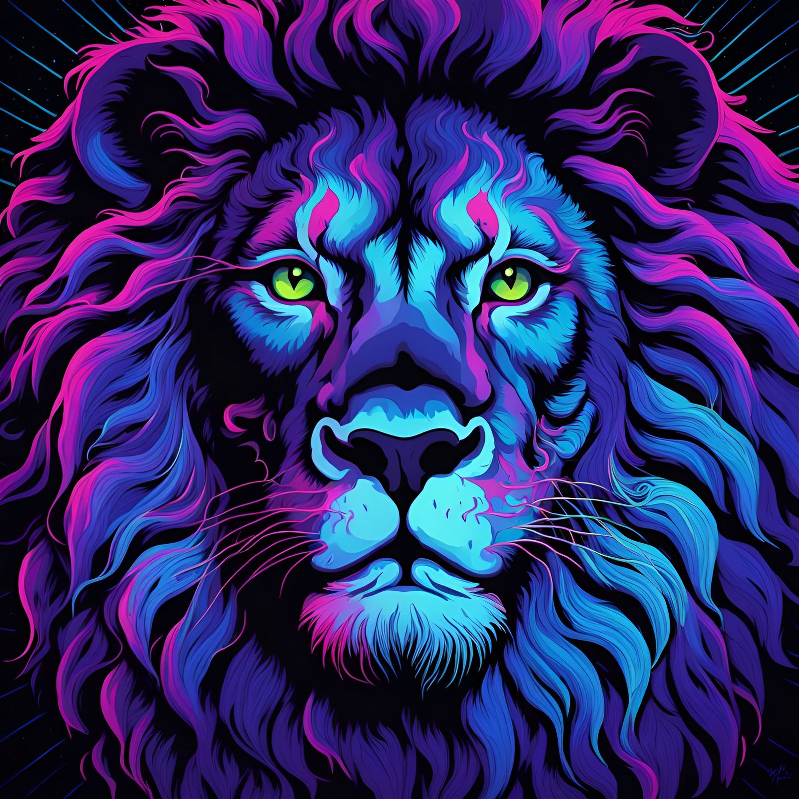 Majestic Lion in Synthwave Neon Blacklight Style