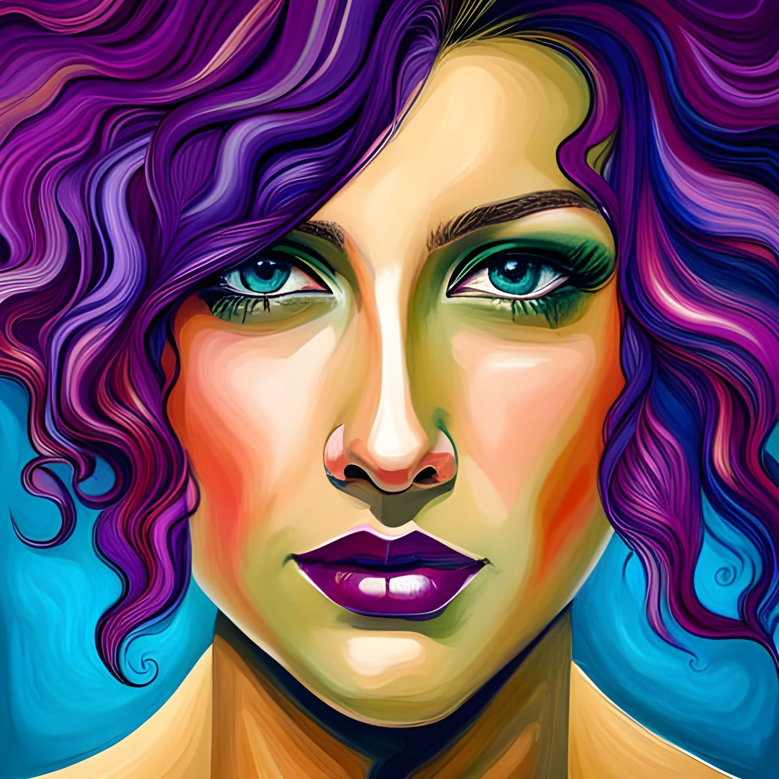 Abstract Purple Face with Complementary Colors