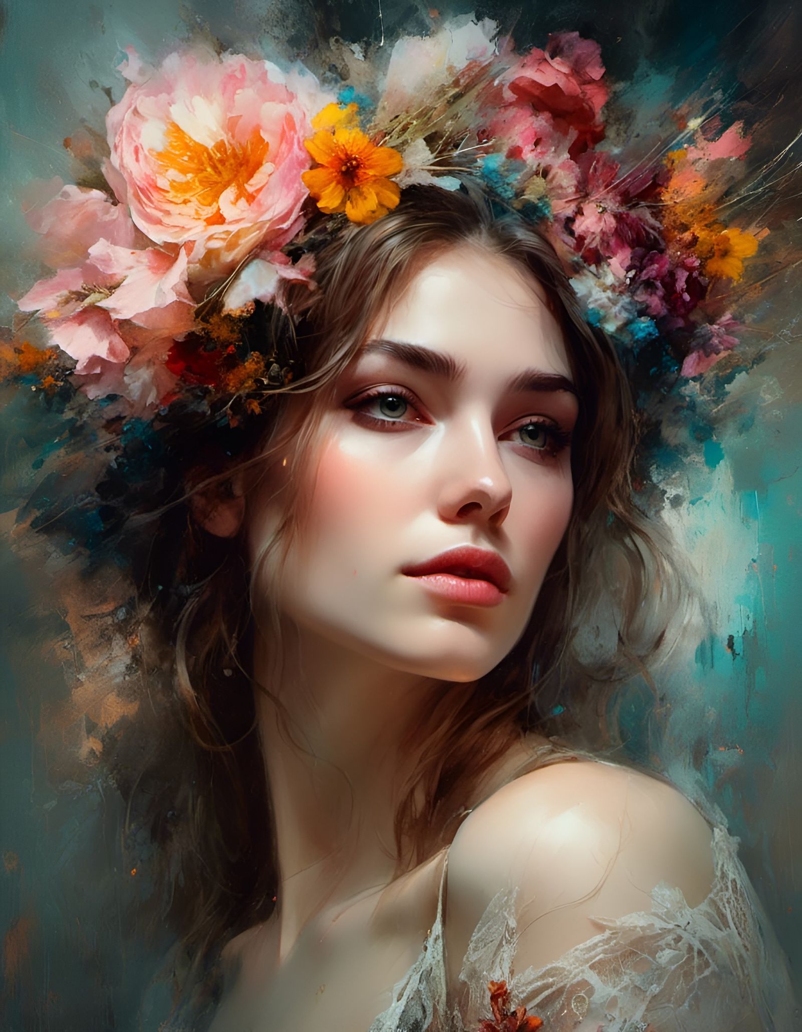 Gorgeous Goddess in Flowery Lace: A Photorealistic Portrait