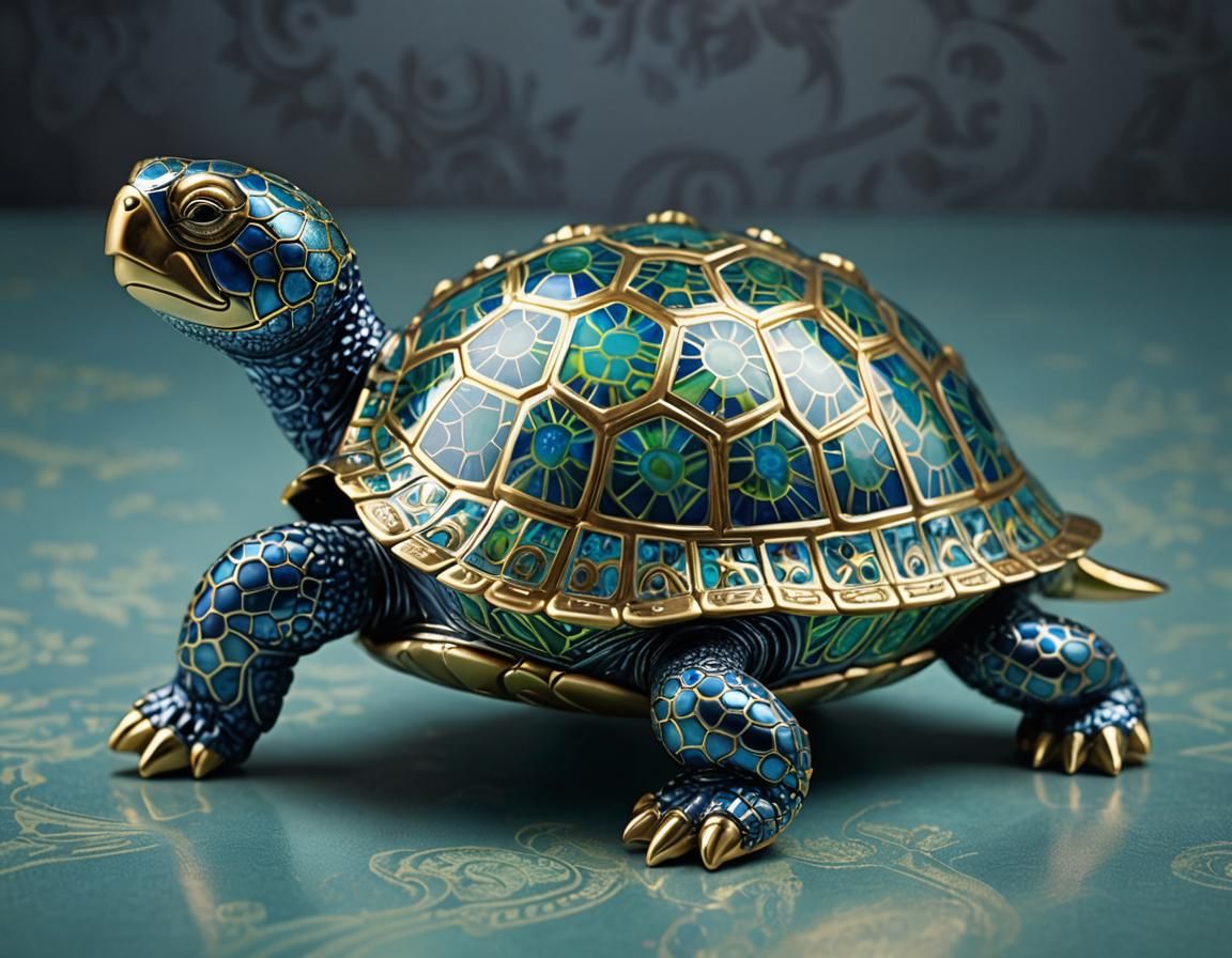 Enameled Blue Glass Turtle Figurine Still Life