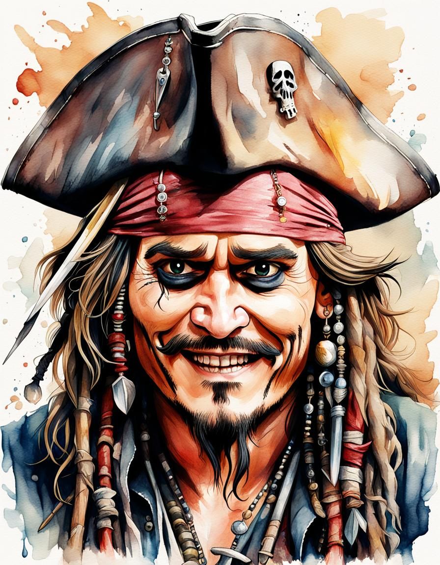Pirate Caricature Sketch in Watercolor Style