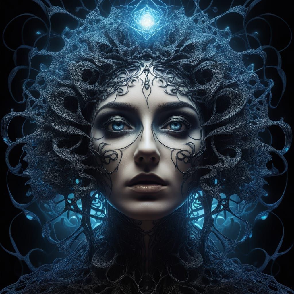 Ethereal Gothic Beauty Trapped in Mystical Tesseract