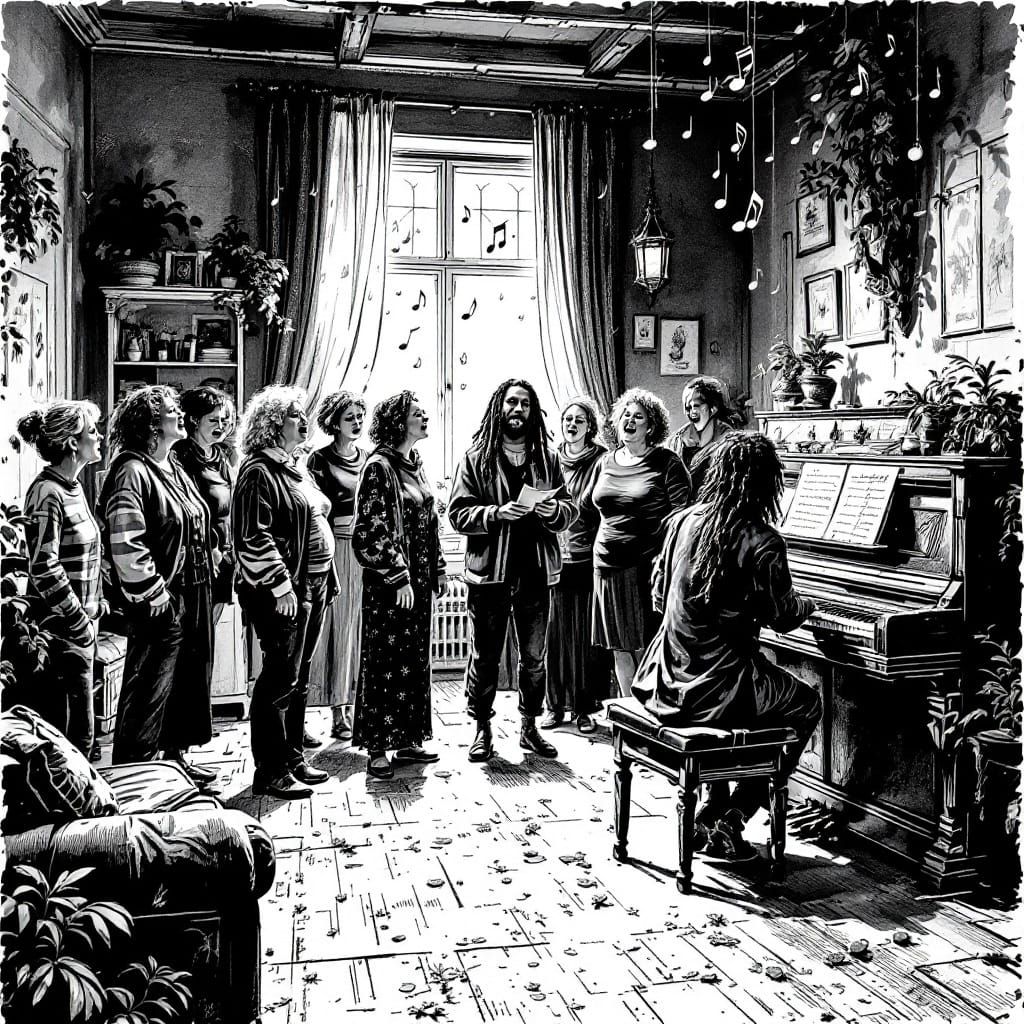 Middle Aged Women Sing Joyfully in a Cozy Living Room